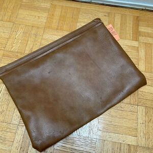 Vintage - Brown Retro Hinge  Opening Leather Clutch